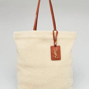 Yves Saint Laurent Beige Shearling North South Tote Bag